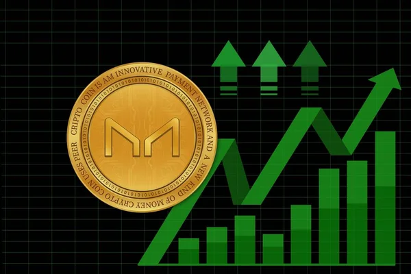 stock image an image of the virtual currency maker-mkr coin on a digital background. 3d illustrations.