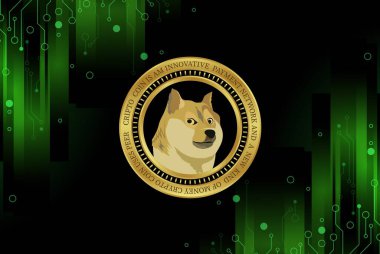 Dijital arkaplanda dogecoin-dog kripto para biriminin görüntüleri. 3d illüstrasyon.