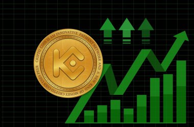 Dijital arkaplanda kucoin-kcs sanal para birimi resimleri. 3d illüstrasyon.