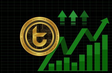 Bir tomochain-tomo sanal para biriminin dijital arkaplan resmi. 3d çizimler.
