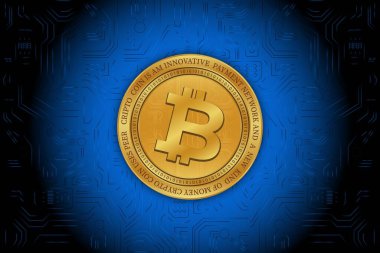 Dijital arkaplandaki bitcoin-btc logosunun görüntüleri. 3d illüstrasyon.