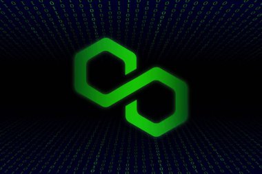 Dijital arkaplanda çokgen-matik kripto para birimi resimleri. 3d illüstrasyon.