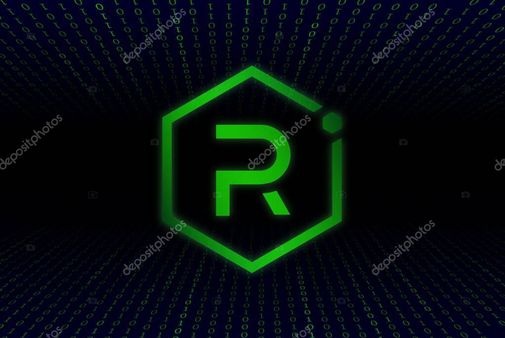 Raydium-ray virtual currency image in the digital background. 3d illustrations.