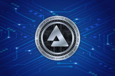 Dijital arkaplanda sesli sanal para birimi görüntüleri. 3d illüstrasyon.