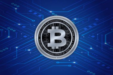 Dijital arkaplandaki bitcoin-btc logosunun görüntüleri. 3d illüstrasyon.