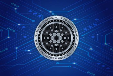 Dijital arkaplanda cardano-ada sanal para birimi resmi. 3d illüstrasyon.