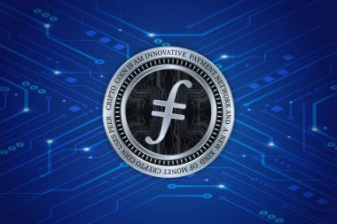 Dijital arkaplanda filecoin-fil sanal para biriminin görüntüsü. 3d illüstrasyon.