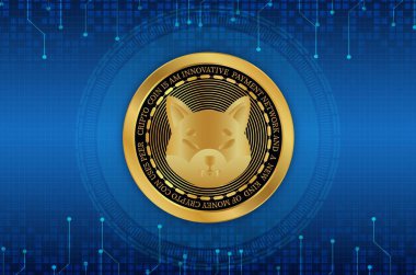 Shiba renkli arka planda sanal para birimi görselleri. 3d illüstrasyon.