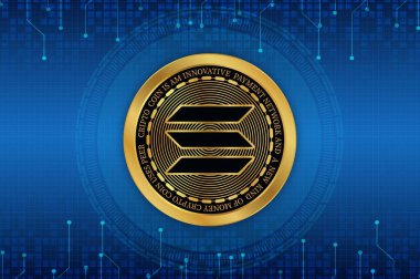 Dijital arkaplanda solana-sol sanal para birimi resmi. 3d illüstrasyon