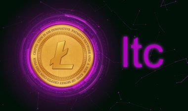  Litoin-ltc sanal para birimi görüşleri. 3d illüstrasyon