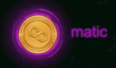 Dijital arkaplanda çokgen-matik kripto para birimi resimleri. 3d illüstrasyon.