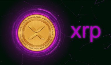 Dijital arkaplanda dalgalı-xpr sanal para birimi resimleri. 3d illüstrasyon.