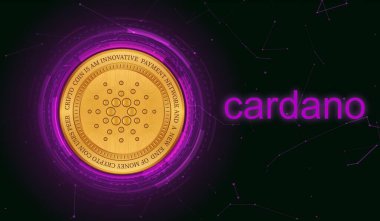 Dijital arkaplanda cardano-ada sanal para birimi resmi. 3d illüstrasyon.