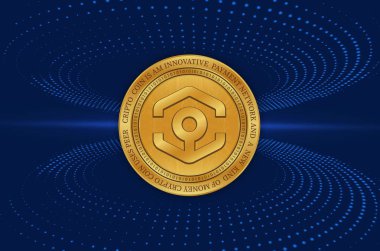 Dijital arkaplanda Ankr sanal para birimi resmi. 3d illüstrasyon