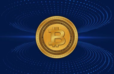 Dijital arkaplandaki bitcoin-btc logosunun görüntüleri. 3d illüstrasyon.