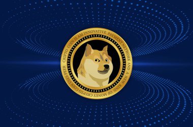 Dijital arkaplanda dogecoin-dog kripto para biriminin görüntüleri. 3d illüstrasyon.