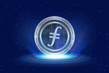 Dijital arkaplanda filecoin-fil sanal para biriminin görüntüsü. 3d illüstrasyon.
