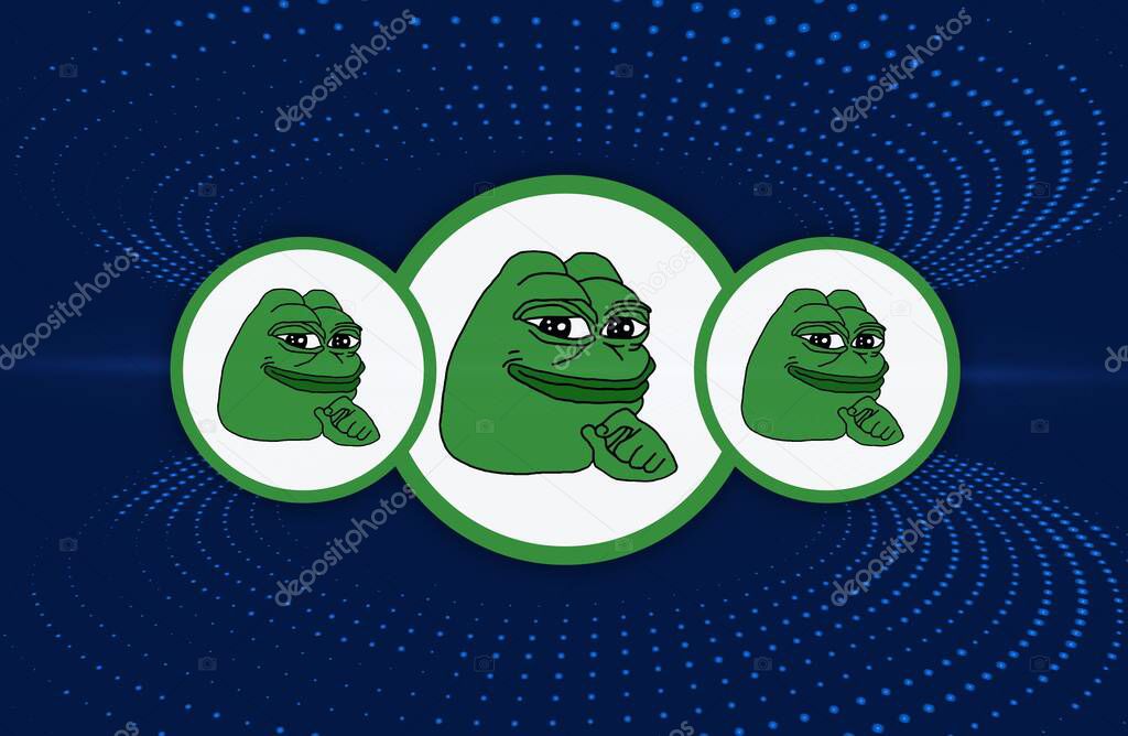 Images of the pepe logo on a digital background. 3d illustrations.
