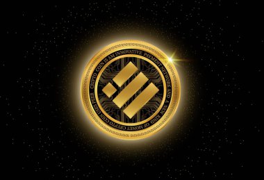 Binance usd-busd dijital arkaplanda sanal para birimi resmi. 3d illüstrasyon.