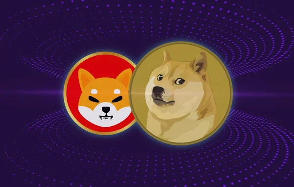 Shiba Inu Dogecoin Визуальные Эффекты Виртуальной Валюты Абстрактном Фоне Иллюстрации — стоковое фото