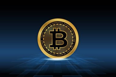 Dijital arkaplandaki bitcoin-btc logosunun görüntüleri. 3d illüstrasyon.