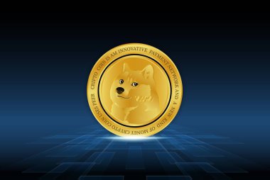 Dijital arkaplanda dogecoin-dog kripto para biriminin görüntüleri. 3d illüstrasyon.