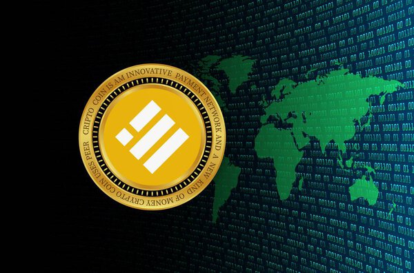 binance usd-busd изображение виртуальной валюты в цифровом фоне. 3d иллюстрации.