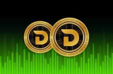 Dijital arkaplanda sanal para birimi görüntüleri var. 3d illüstrasyon.