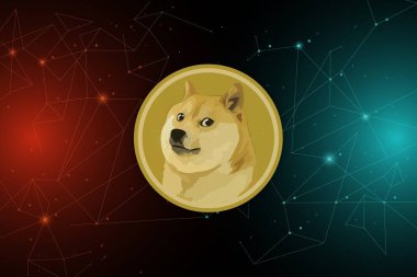 Dijital arkaplanda dogecoin-dog kripto para biriminin görüntüleri. 3d illüstrasyon.