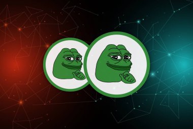 Dijital arkaplandaki pepe logosunun görüntüleri. 3d illüstrasyon.