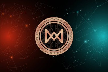 Dijital arkaplanda quarkchain-qkc para logosu resmi. 3d illüstrasyon.