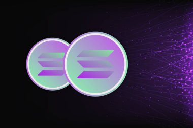 Dijital arkaplanda solana-sol sanal para birimi resmi. 3d illüstrasyon