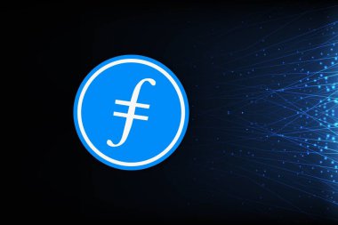Dijital arkaplanda filecoin-fil sanal para biriminin görüntüsü. 3d illüstrasyon.