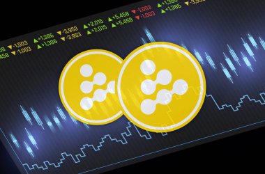 Dijital arkaplanda iexec-rlc şifreli para birimi resimleri. 3d illüstrasyon.