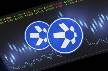 dijital arkaplanda quant-qnt sanal para birimi resmi. 3d illüstrasyon.