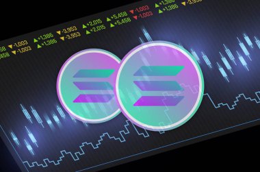 Dijital arkaplanda solana-sol sanal para birimi resmi. 3d illüstrasyon