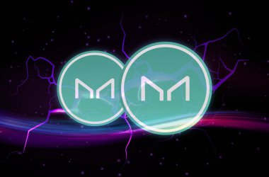 Dijital arka planda sanal para üreticisi-mkr madeni parasının bir görüntüsü. 3d illüstrasyon.