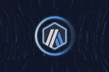 Arbitrum-yay sanal para biriminin dijital arkaplandaki görüntüsü. 3d illüstrasyon.