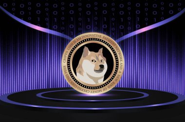 Dijital arkaplanda dogecoin-dog kripto para biriminin görüntüleri. 3d illüstrasyon.