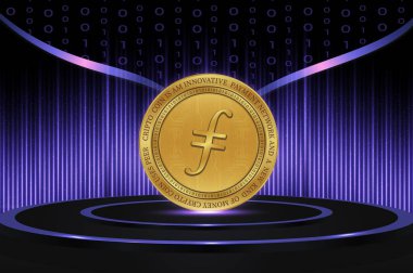 Dijital arkaplanda filecoin-fil sanal para biriminin görüntüsü. 3d illüstrasyon.