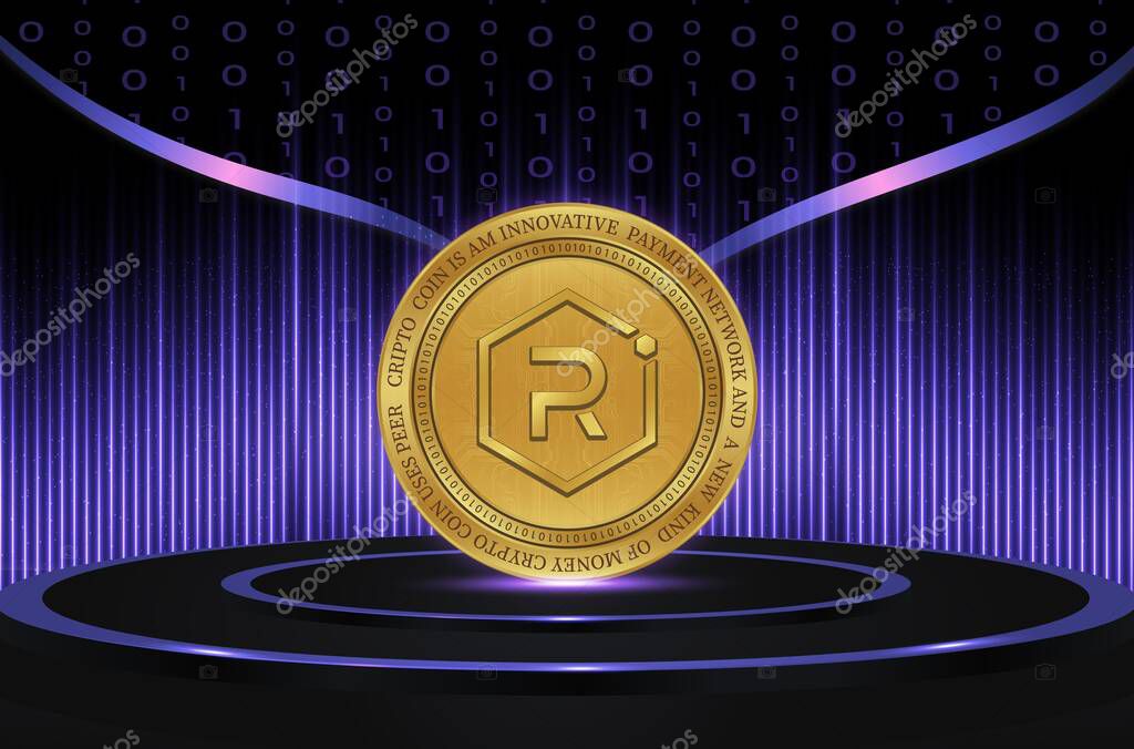 Raydyum-ray virtual currency image in the digital background. 3d illustrations.