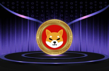 Shiba renkli arka planda sanal para birimi görselleri. 3d illüstrasyon.