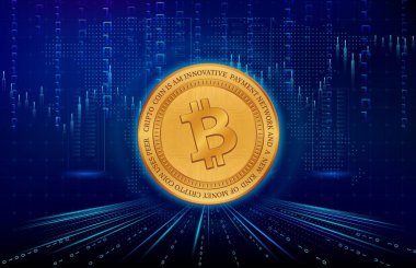 Dijital arkaplanda kripto para birimi resimleri. 3d illüstrasyon.