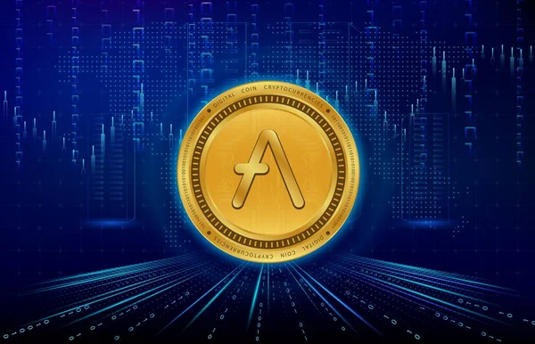 stock image AAVE virtual currency images on digital background. 3d illustration