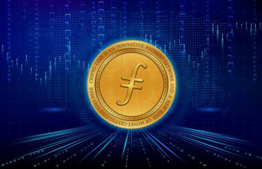 Dijital arkaplanda filecoin-fil sanal para biriminin görüntüsü. 3d illüstrasyon.