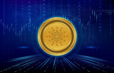 Dijital arkaplanda cardano-ada sanal para birimi resmi. 3d illüstrasyon.