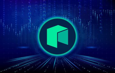 Dijital arkaplanda yeni sanal para birimi görüntüleri. 3d illüstrasyon.