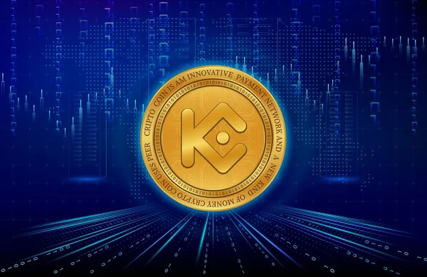 Dijital arkaplanda kucoin-kcs sanal para birimi resimleri. 3d illüstrasyon.