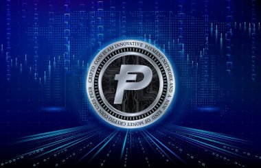 Dijital arka planda Potcoin-pot kripto para birimi resimleri. 3d illüstrasyon.