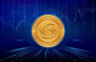 Sayısal arkaplandaki syscoin-sys şifreli para birimi resimleri. 3d illüstrasyon.
